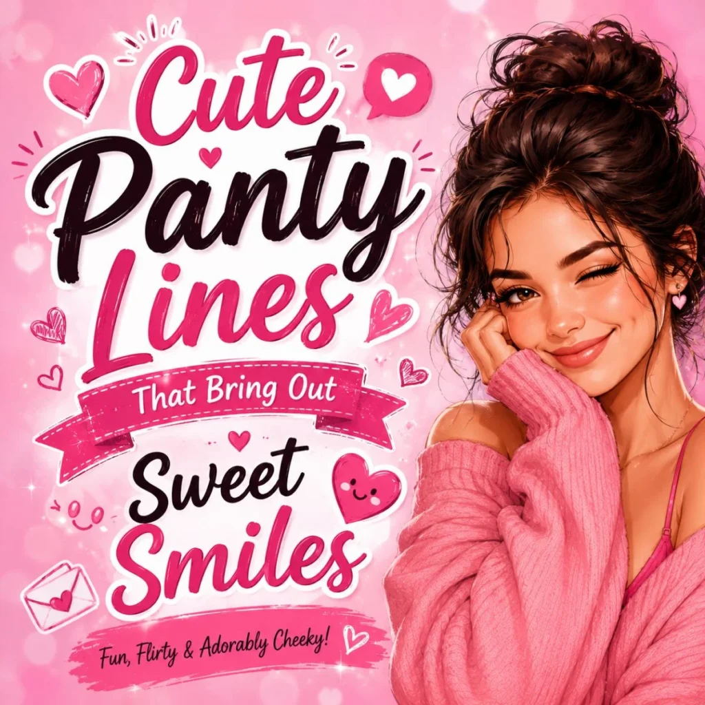Cute panty lines poster with smiling woman, pink hearts, sweet typography, and playful flirty design